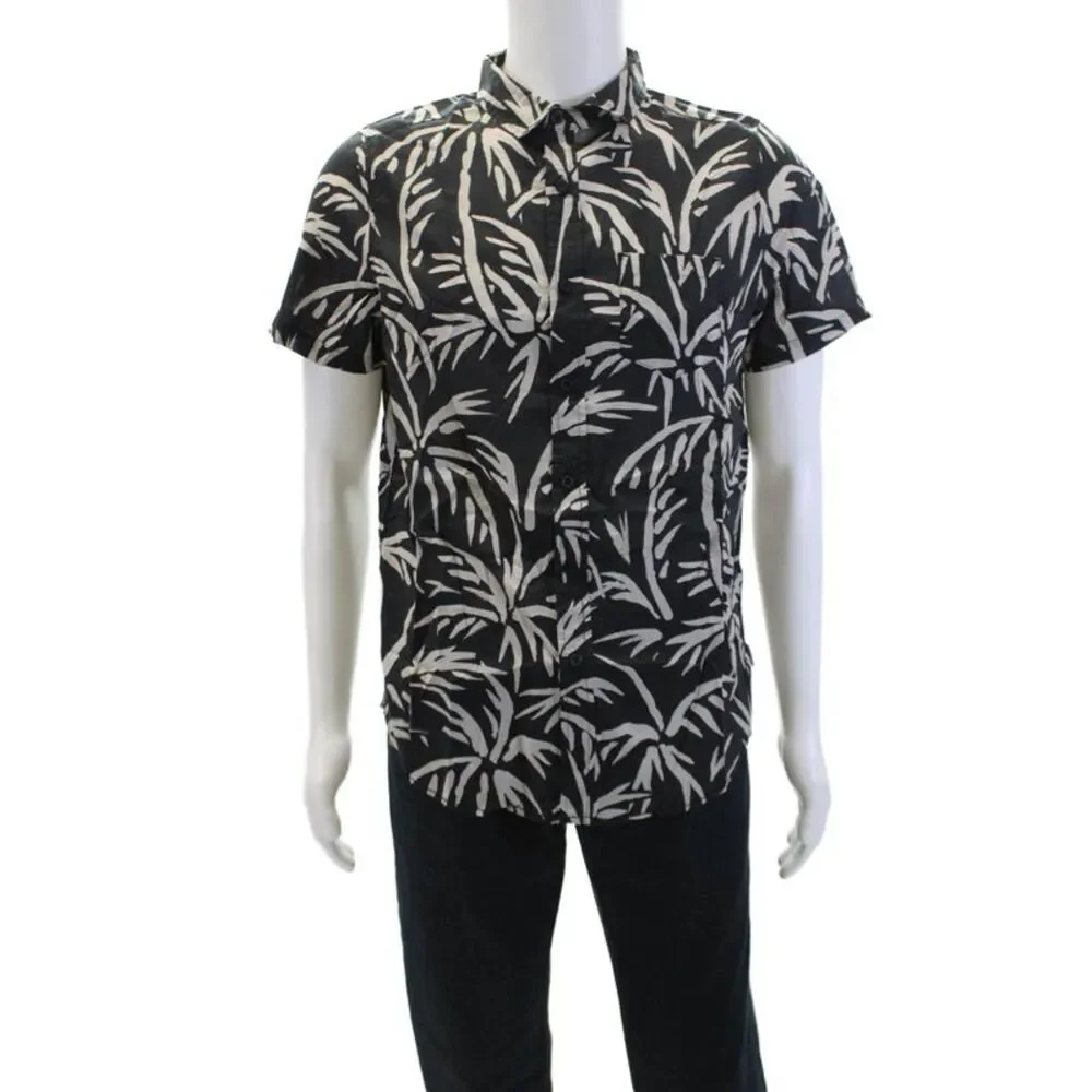 Banks Journal Mens Button Front Grove Short Sleeve Shirt Dirty Black Size Small